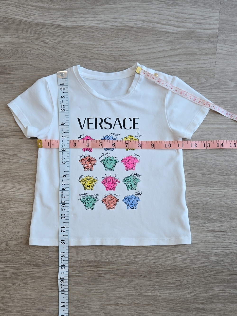 Versace White Kids T-Shirt with Multicolor Medusa Icons, Size 2-3y - Picture 6 of 6